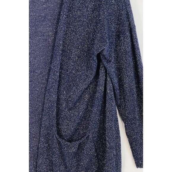 Blue Metallic Knit Open Long Cardigan Long Sleeve Womens Size L Charming Charlie - Picture 3 of 12